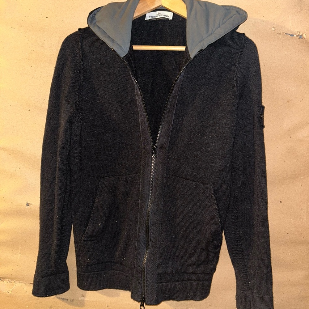 Stone Island Black Hoodie with Gray Accents